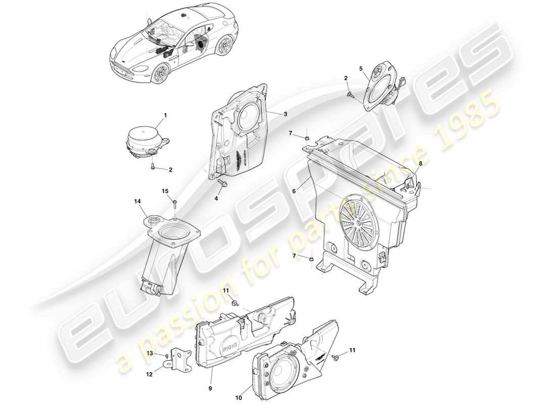 aston martin v8 vantage (2007) altavoz, diagrama de piezas b&o