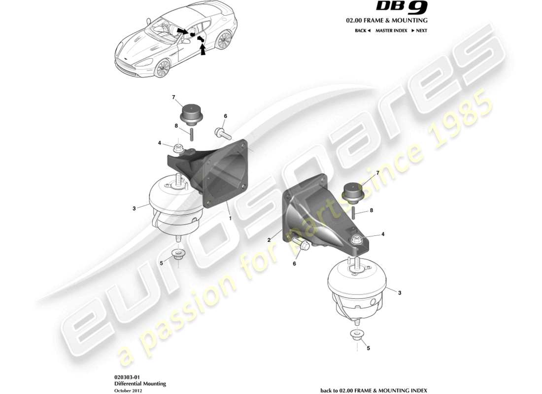 aston martin db9 (2015) diagrama de piezas de montaje del tren motriz