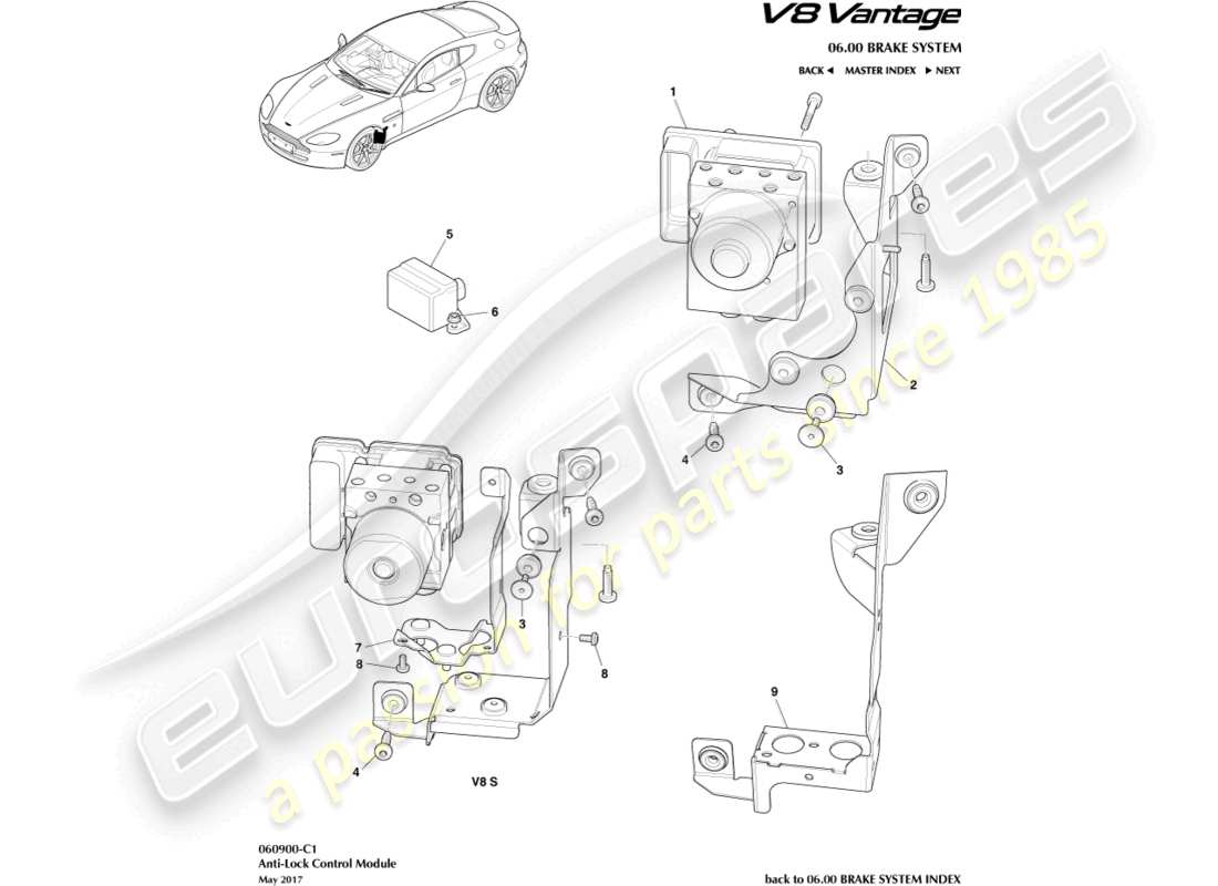 aston martin v8 vantage (2018) diagrama de piezas del módulo antibloqueo