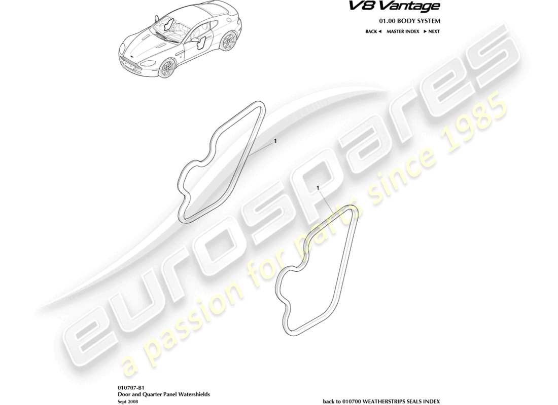 aston martin v8 vantage (2018) diagrama de piezas de watershields