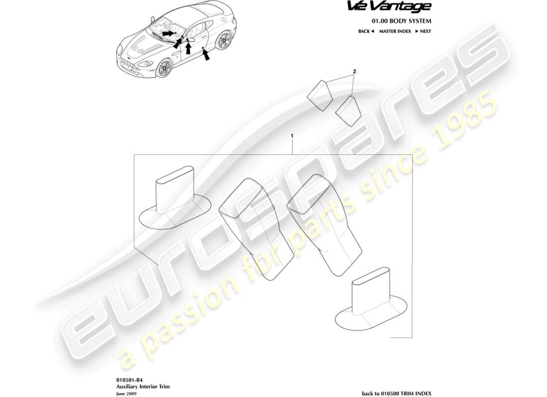 aston martin v12 vantage (2013) diagrama de piezas de molduras interiores auxiliares