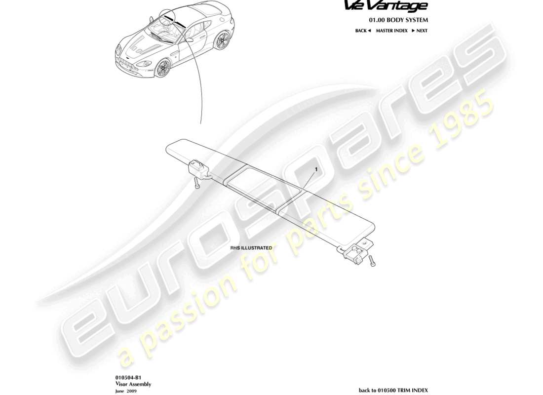 aston martin v12 vantage (2013) diagrama de piezas del parasol