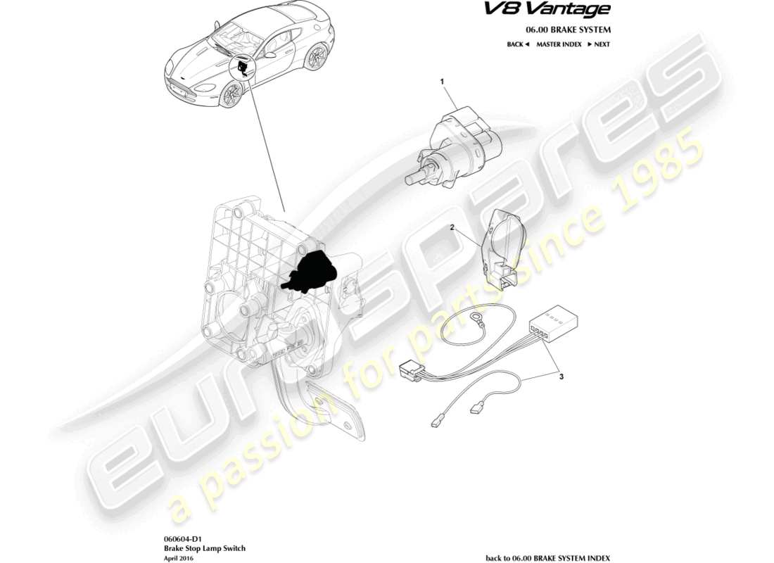 aston martin v8 vantage (2018) diagrama de piezas del interruptor de la lámpara de freno