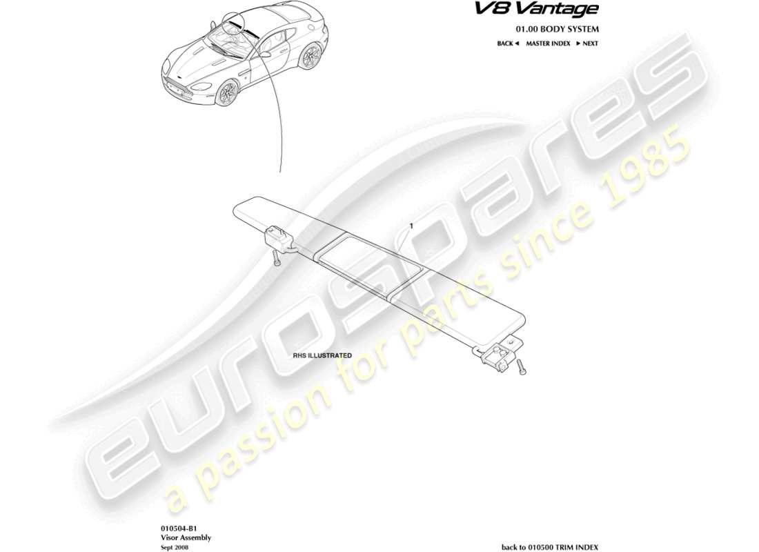 aston martin v8 vantage (2006) diagrama de piezas del parasol