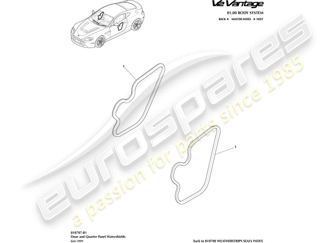 aston martin v12 vantage (2011) diagrama de piezas de watershields