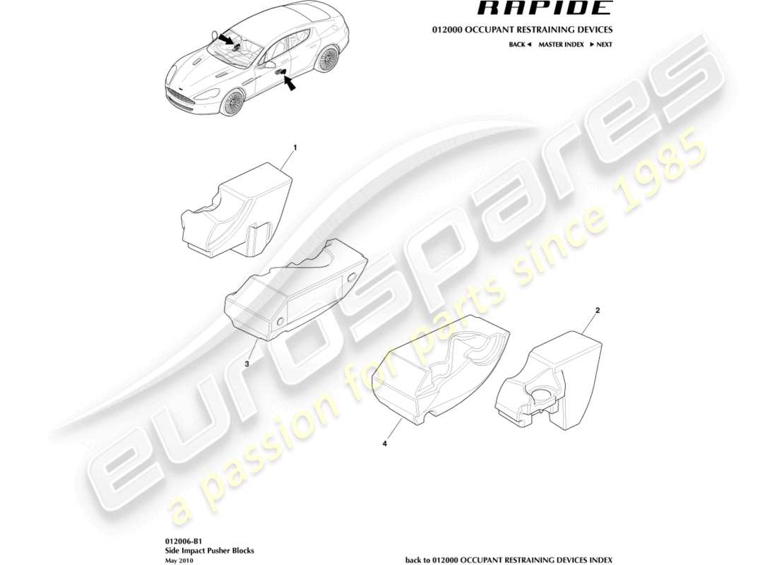 aston martin rapide (2012) bloques de impacto lateral diagrama de piezas
