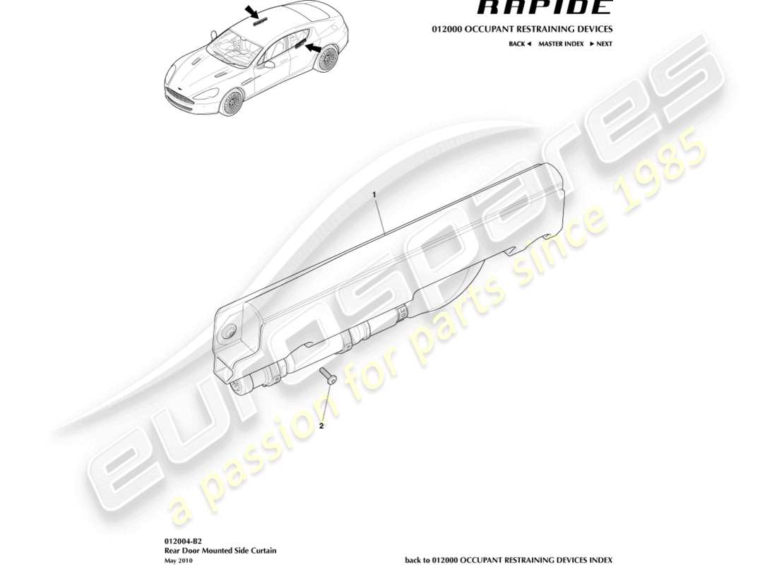 aston martin rapide (2019) airbag de cortina lateral trasero diagrama de piezas