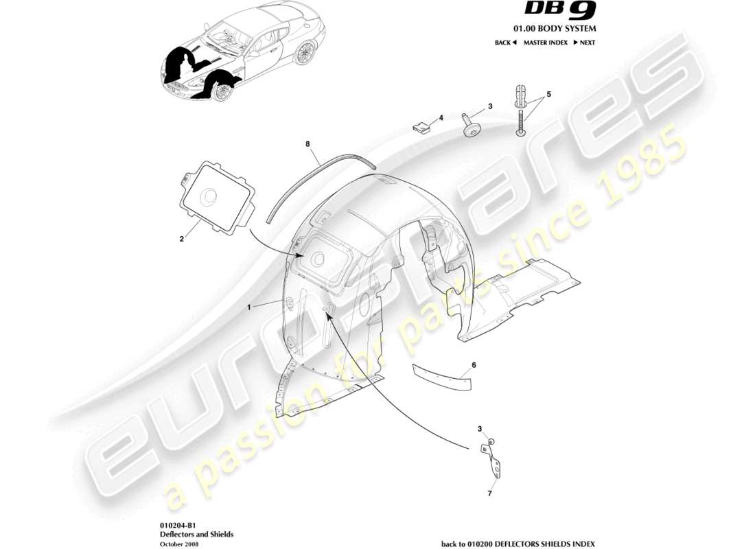 aston martin db9 (2008) diagrama de piezas de los pasos de rueda delantera