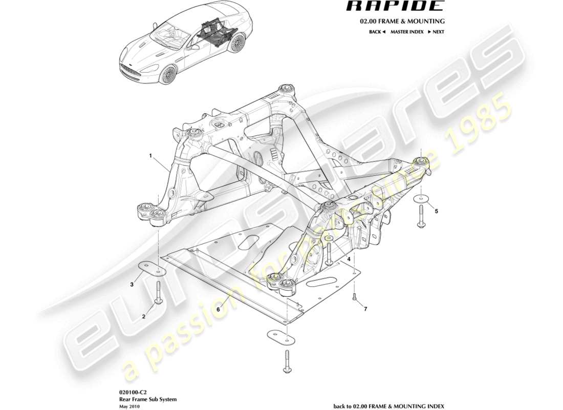 aston martin rapide (2016) subchasis trasero diagrama de piezas