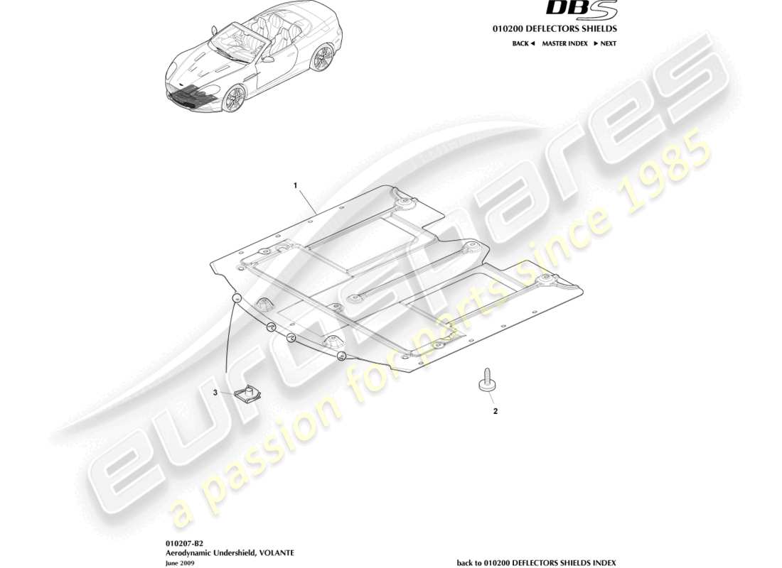 aston martin dbs (2012) protector inferior delantero, volante diagrama de piezas