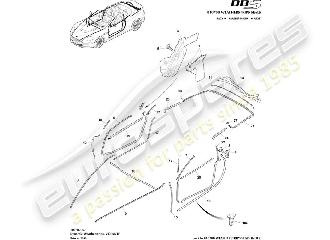 aston martin dbs (2013) burletes dinámicos, diagrama de piezas de volante