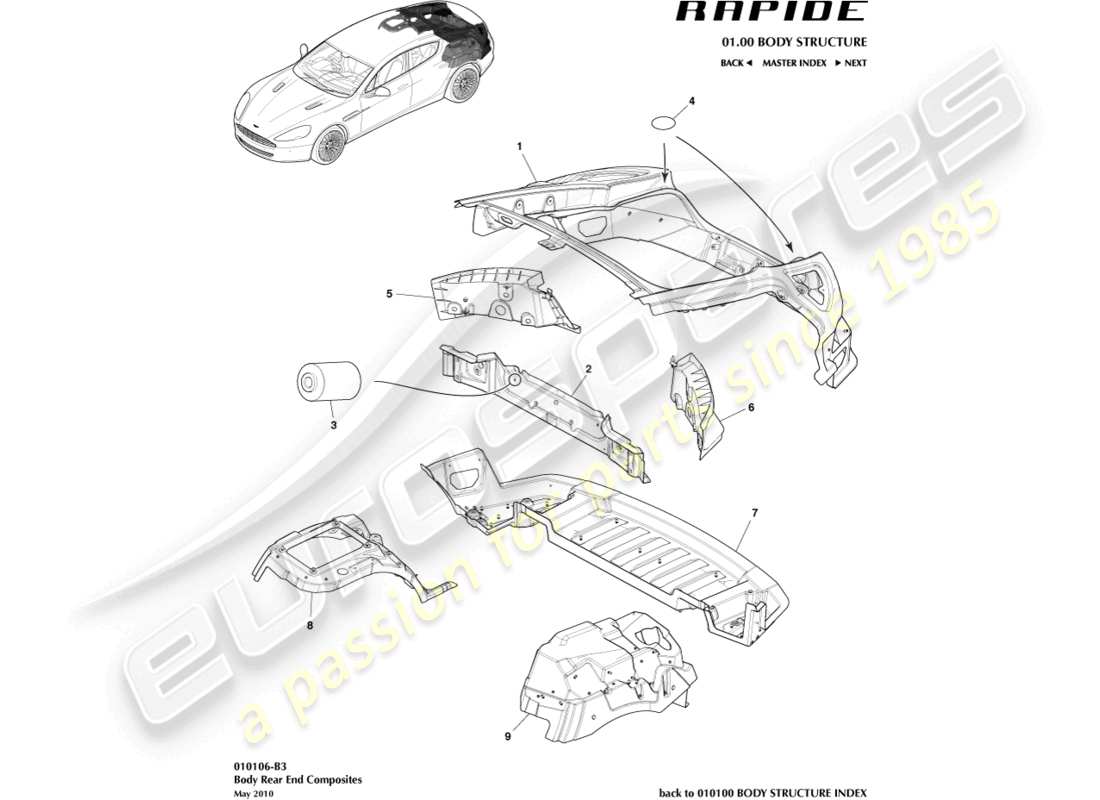 aston martin rapide (2012) compuestos para la parte trasera de la carrocería diagrama de piezas