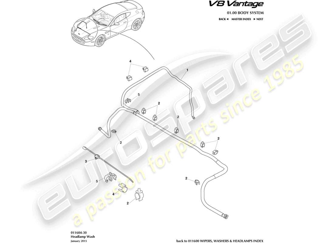aston martin v8 vantage (2018) diagrama de piezas de lavado de faros