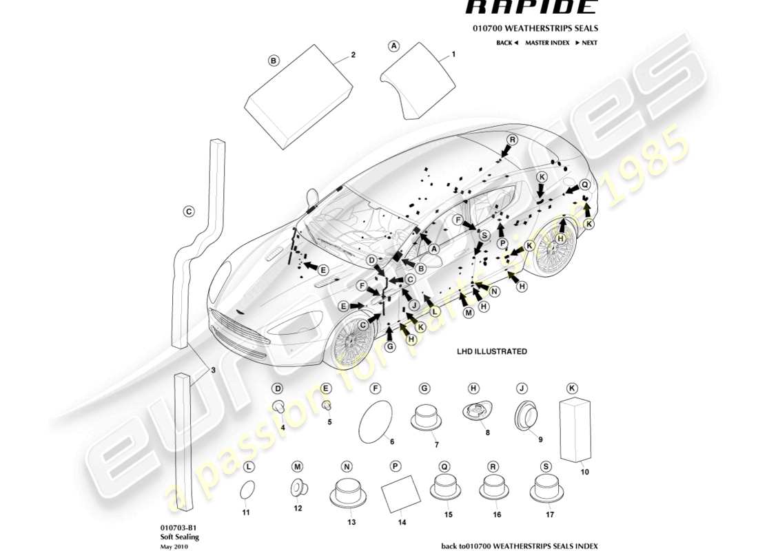 aston martin rapide (2013) diagrama de piezas de sellado blando