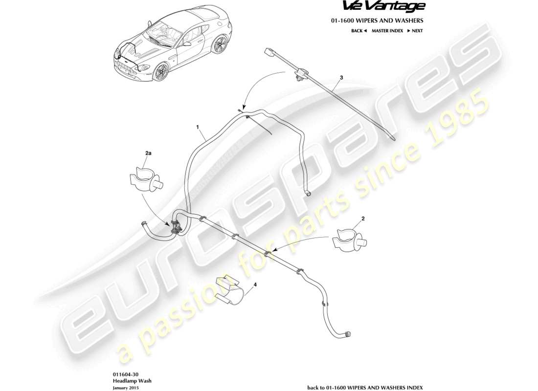aston martin v12 vantage (2013) diagrama de piezas de lavado de faros
