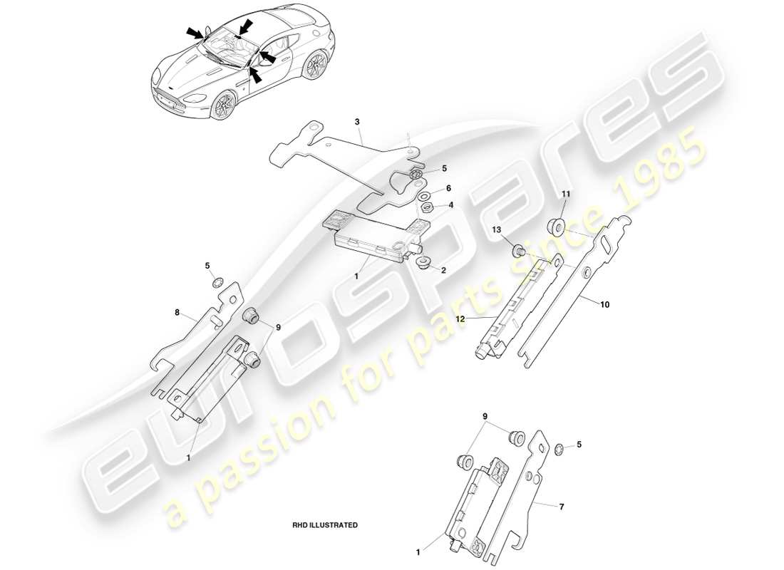 aston martin v8 vantage (2005) antena de radio, diagrama de pieza 14my