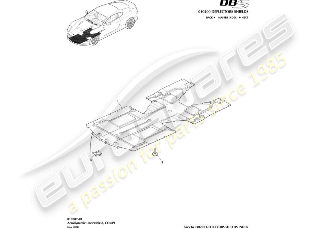 aston martin dbs (2008) escudo inferior delantero, cupé diagrama de piezas