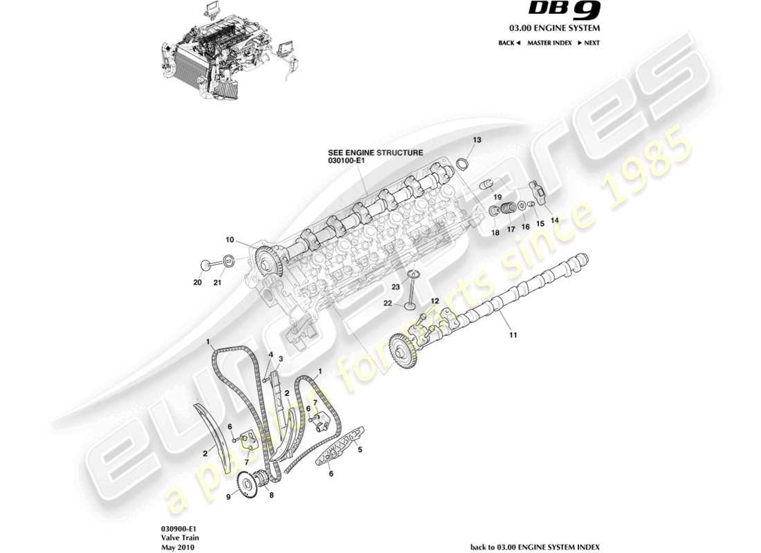 aston martin db9 (2004) diagrama de piezas del tren de válvulas