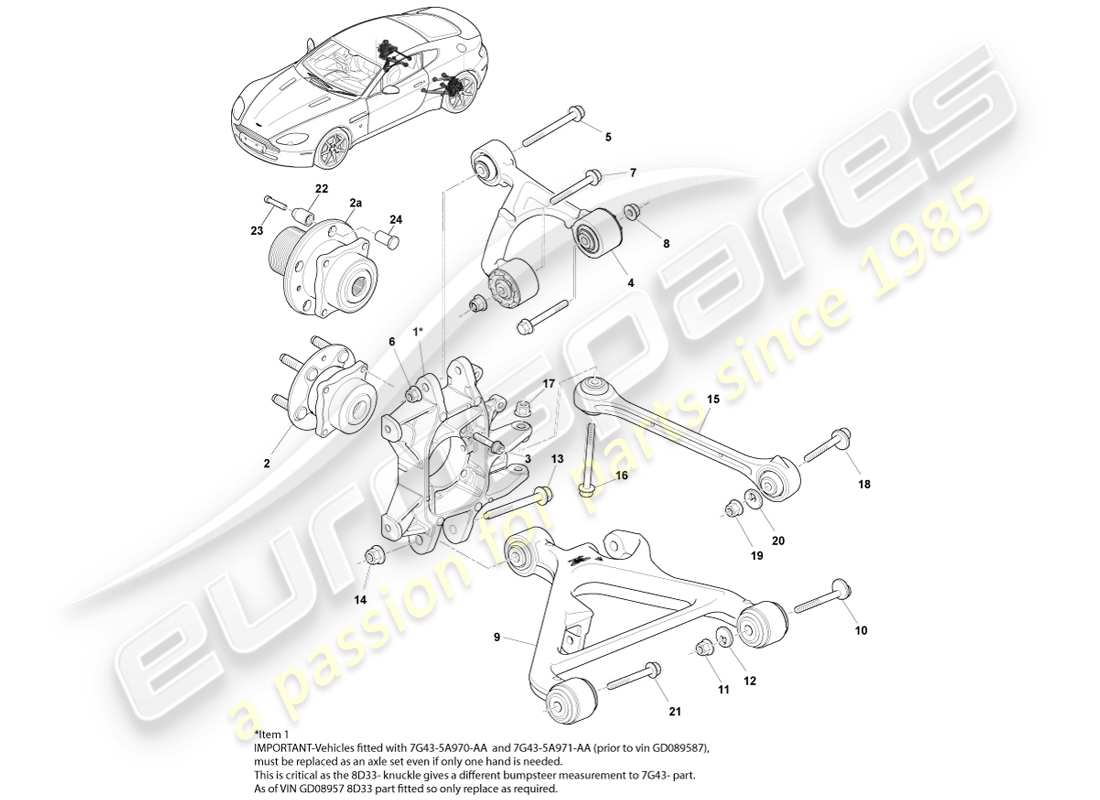 aston martin v8 vantage (2007) diagrama de piezas del conjunto de suspensión trasera