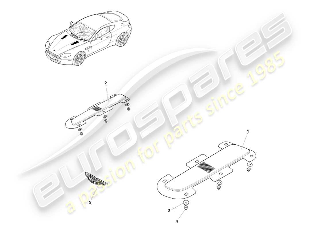 aston martin v8 vantage (2007) diagrama de piezas de moldura frontal