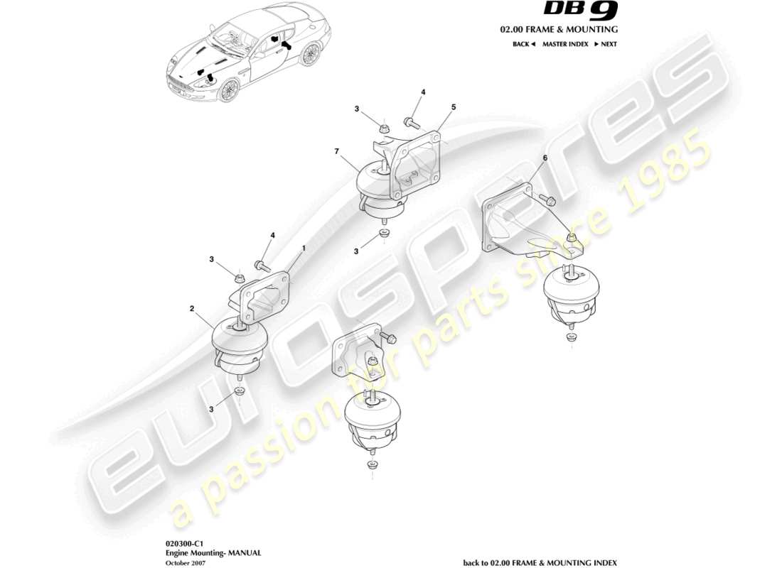 aston martin db9 (2010) soportes del motor, diagrama de piezas del manual