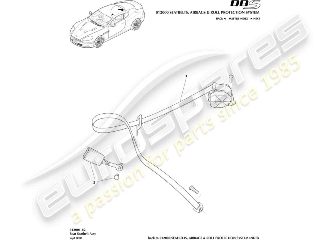 aston martin dbs (2010) cinturones de seguridad traseros diagrama de piezas
