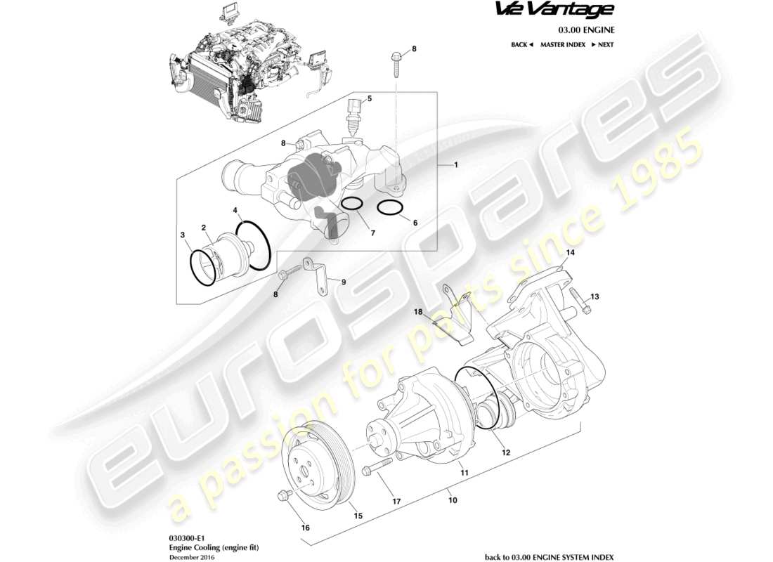 aston martin v12 vantage (2011) diagrama de piezas de refrigeración del motor