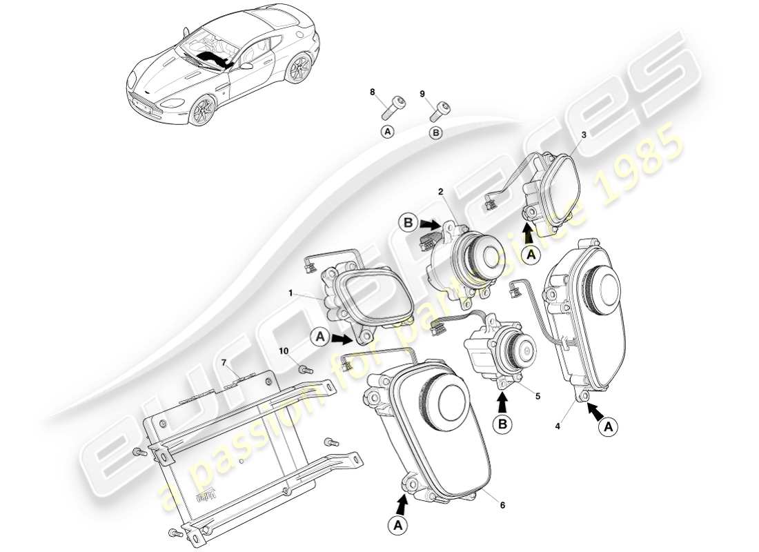 aston martin v8 vantage (2005) controles de infoentretenimiento, 16my diagrama de piezas