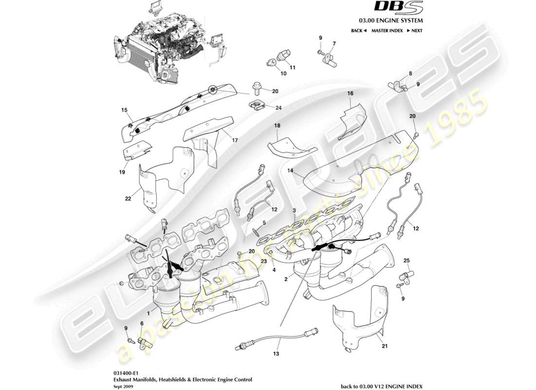 aston martin dbs (2008) colectores de escape diagrama de piezas