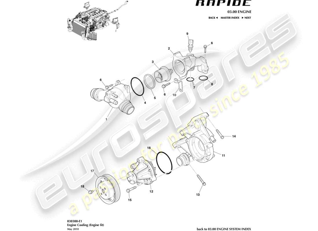 aston martin rapide (2012) refrigeración del motor diagrama de piezas
