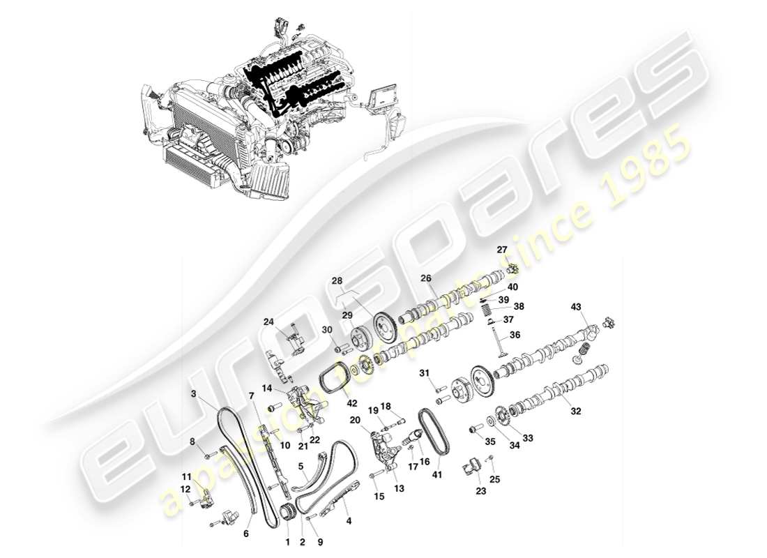 aston martin v8 vantage (2007) diagrama de piezas del tren de válvulas