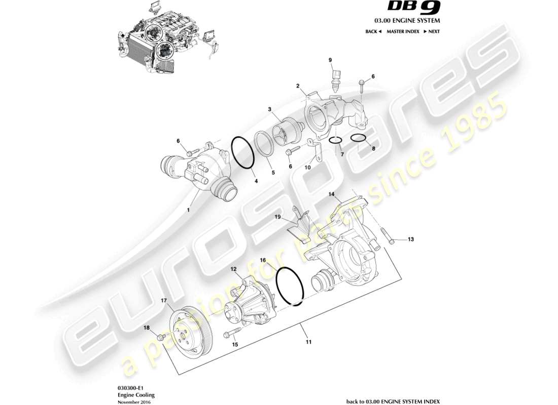 aston martin db9 (2006) diagrama de piezas de refrigeración del motor
