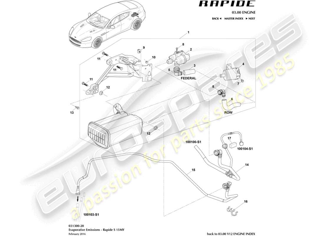 aston martin rapide (2014) recipiente de carbón, diagrama de piezas 15my