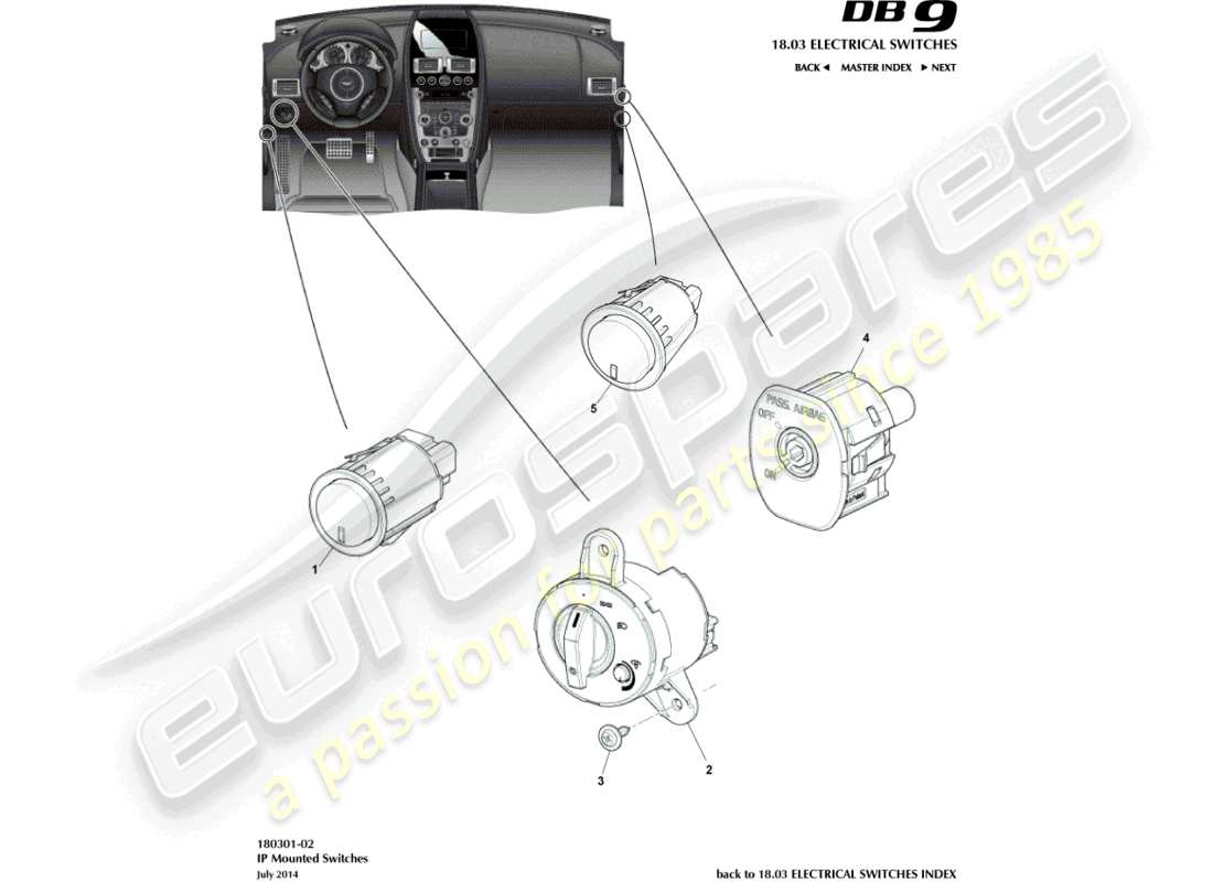aston martin db9 (2016) diagrama de piezas de conmutadores ip