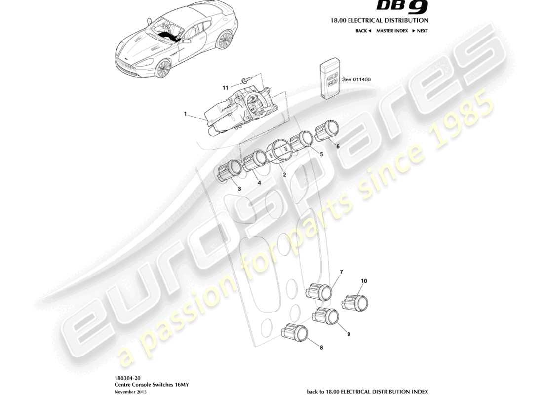 aston martin db9 (2015) interruptores de consola central, 16my en el diagrama de piezas