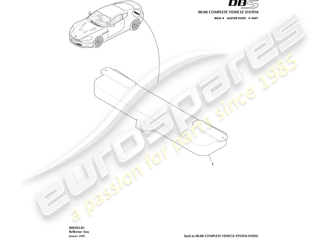 aston martin dbs (2014) diagrama de piezas del reflector de advertencia de peligro
