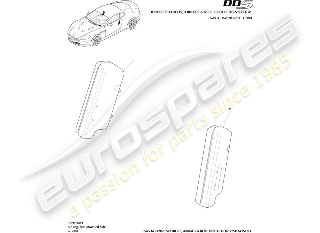 aston martin dbs (2011) bolsa de aire lateral diagrama de piezas