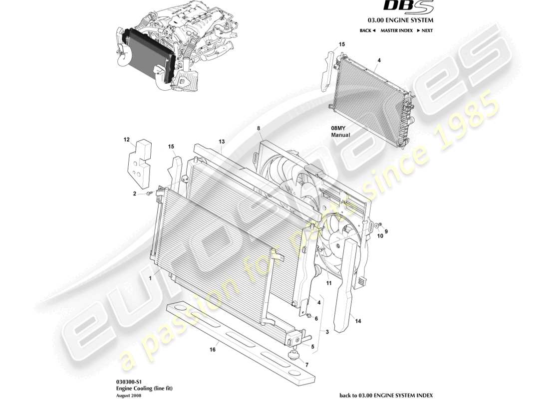 aston martin dbs (2013) enfriamiento del motor (ajuste de línea) diagrama de piezas
