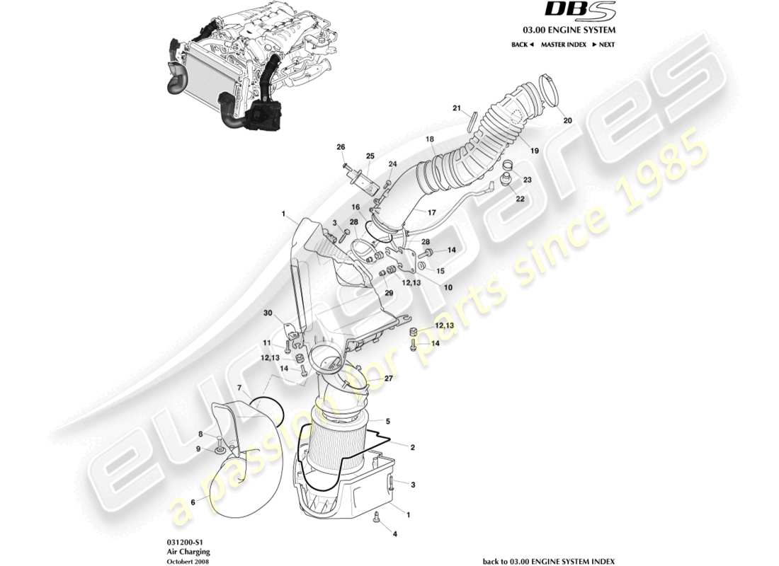 aston martin dbs (2014) diagrama de piezas de carga de aire