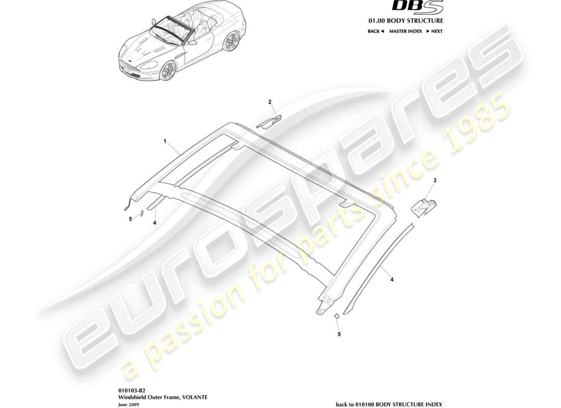 aston martin dbs (2009) windscreen, outer, volante diagrama de piezas