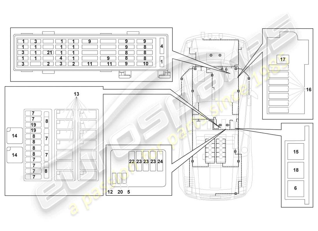 lamborghini gallardo spyder (2006) diagrama de piezas de electricidad central