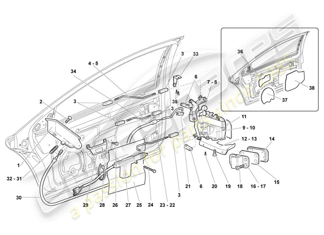 lamborghini reventon diagrama de piezas de la cerradura de la puerta