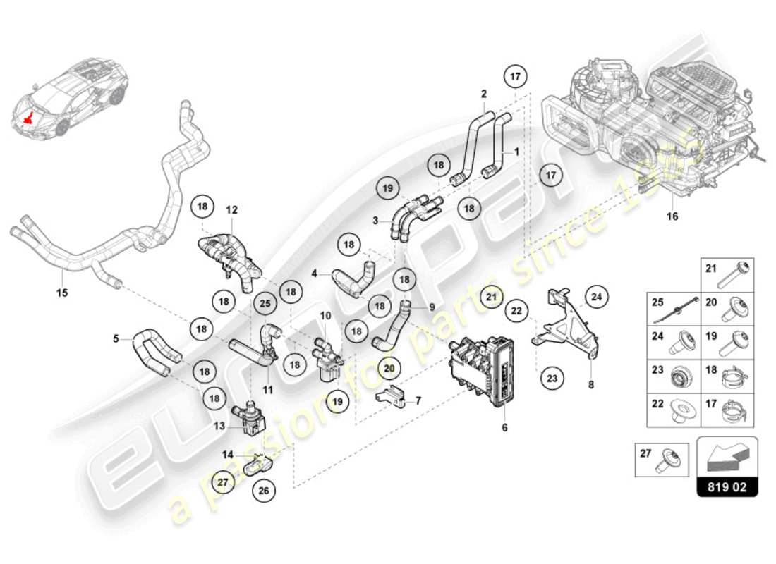 lamborghini revuelto coupe (2024) aire acondicionado/calefacción/aux. diagrama de piezas del calentador hv-ptc