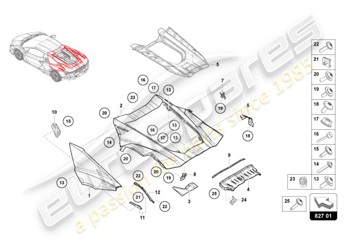 lamborghini revuelto coupe (2024) rear lid diagrama de piezas