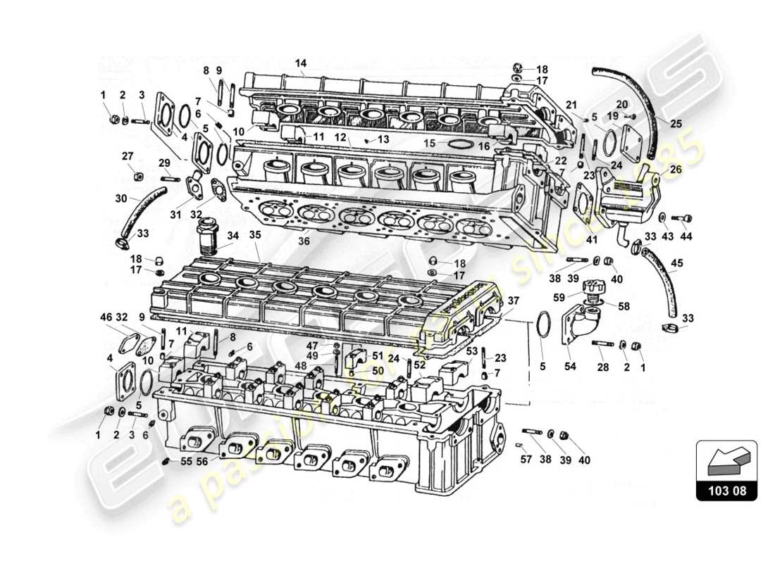 lamborghini countach 25th anniversary (1989) diagrama de piezas de culatas