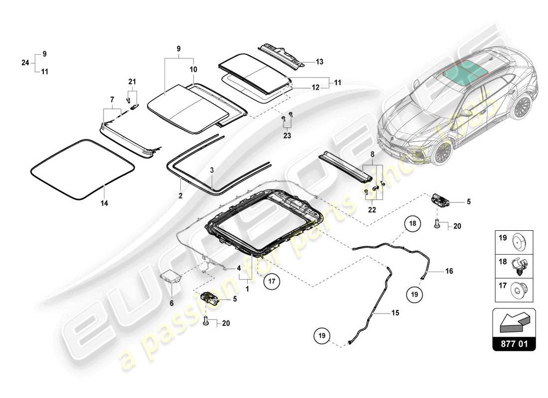 lamborghini urus (2020) quemacocos de cristal diagrama de piezas