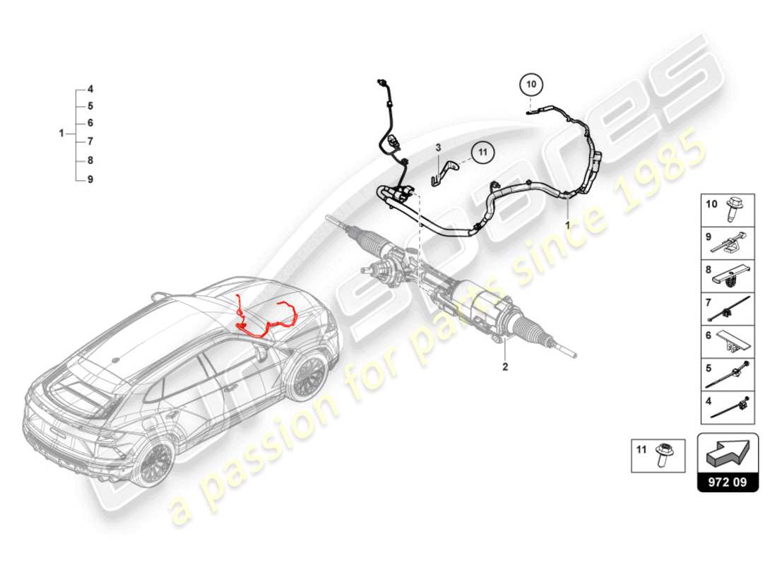 lamborghini urus (2021) juego de cableado para dirección activa delantera diagrama de piezas