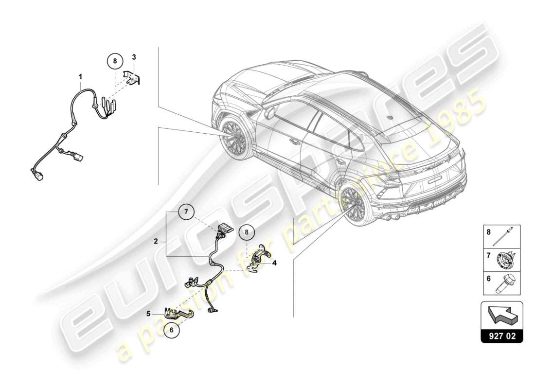 lamborghini urus (2021) wiring harness for anti-lock brakesystem -abs- diagrama de piezas