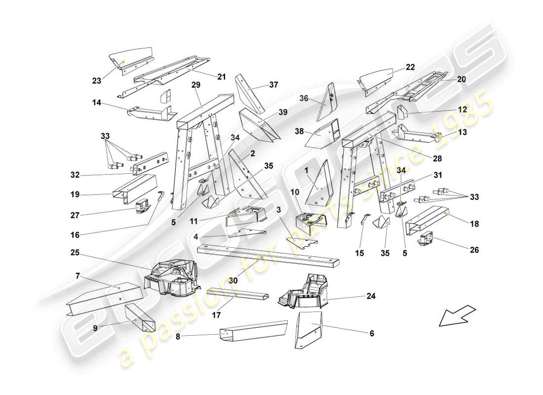 lamborghini lp560-4 coupe (2011) diagrama de pieza trasero del marco