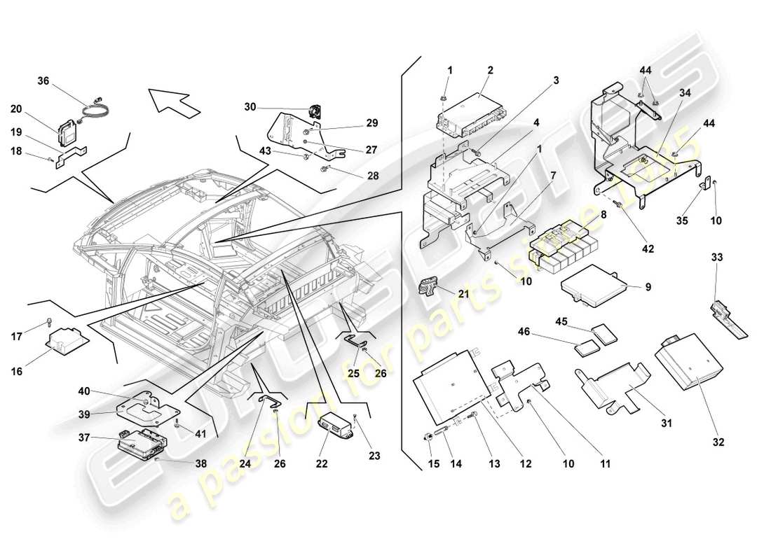 lamborghini gallardo spyder (2006) unidad de control central para sistema de conveniencia diagrama de piezas